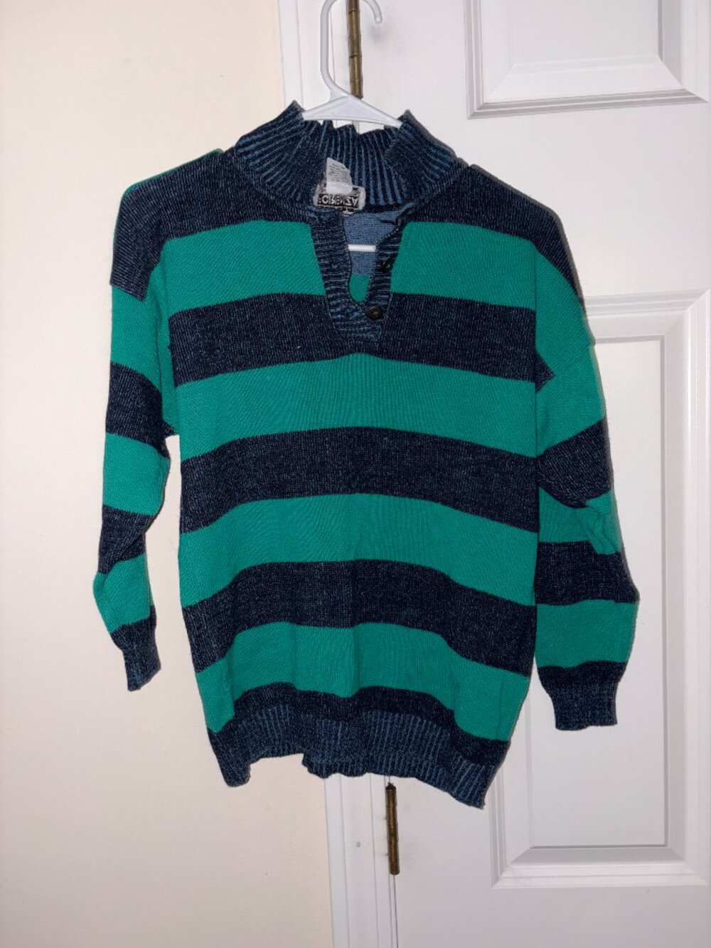 Forenza Sportswear vintage green and navy blue striped knit sweater